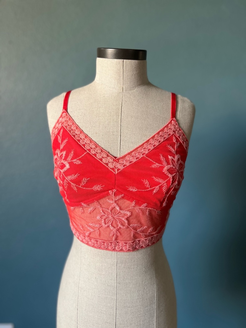 Soft Pink and Coral‎ Lace Embroidered Bralette Crop Top Festival Season bohemian